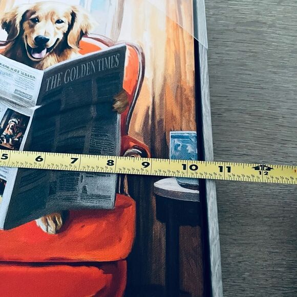 Framed Canvas Dog Wall Art Golden Retriever Reading Newspaper - Picture 4 of 5